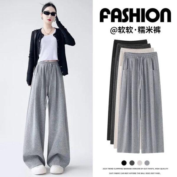 Dark Gray Glutinous Rice Casual Pants Women'S Straight Autumn And Winter New Large Size  Wide-Leg Pants