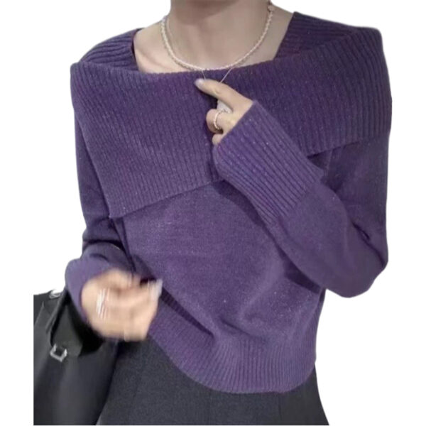 Irregular One-Word Shoulder Knitted Bottoming Shirt For Women'S Autumn And Winter Inner Sweater Long-Sleeved Top For Women