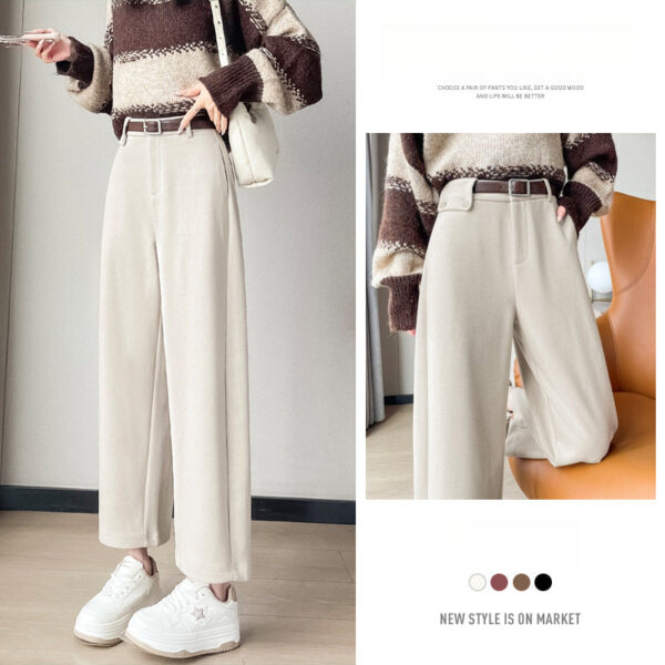 Autumn And Winter New High-Waisted Nine-Point Straight-Leg Woolen Pants With Fleece Harlan Boots Casual Pants For Women - Image 4