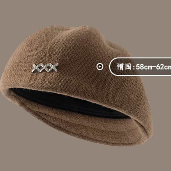 Autumn And Winter New Metal Standard Beret Children Big Head Circumference Show Face Small Reverse Wear Woolen Forward Hat - Image 2