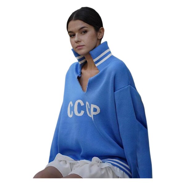 Letter Jacquard V-Neck Women'S Winter Casual Loose Lazy Wind Versatile Pullover Knitted Sweater