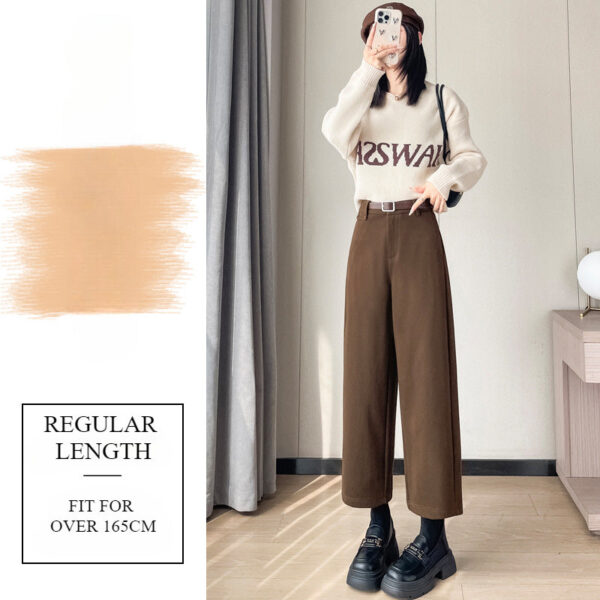 Autumn And Winter New High-Waisted Nine-Point Straight-Leg Woolen Pants With Fleece Harlan Boots Casual Pants For Women - Image 8