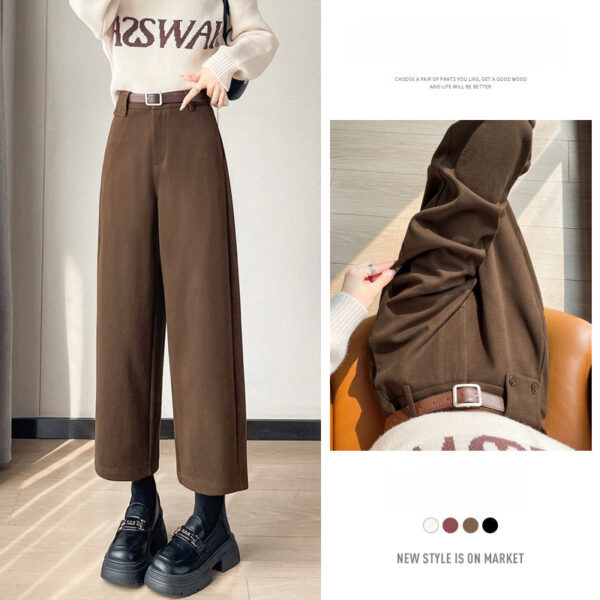 Autumn And Winter New High-Waisted Nine-Point Straight-Leg Woolen Pants With Fleece Harlan Boots Casual Pants For Women - Image 2