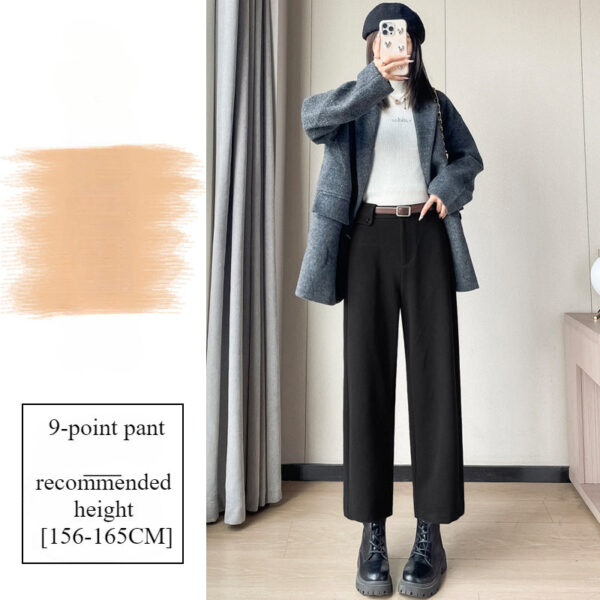 Autumn And Winter New High-Waisted Nine-Point Straight-Leg Woolen Pants With Fleece Harlan Boots Casual Pants For Women - Image 9