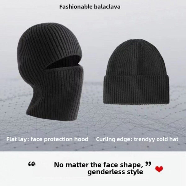 Balaclava Hat, Men'S Headgear, Autumn And Winter Retro Black Wool Knitted Cold Hat, Windproof Face Mask - Image 3
